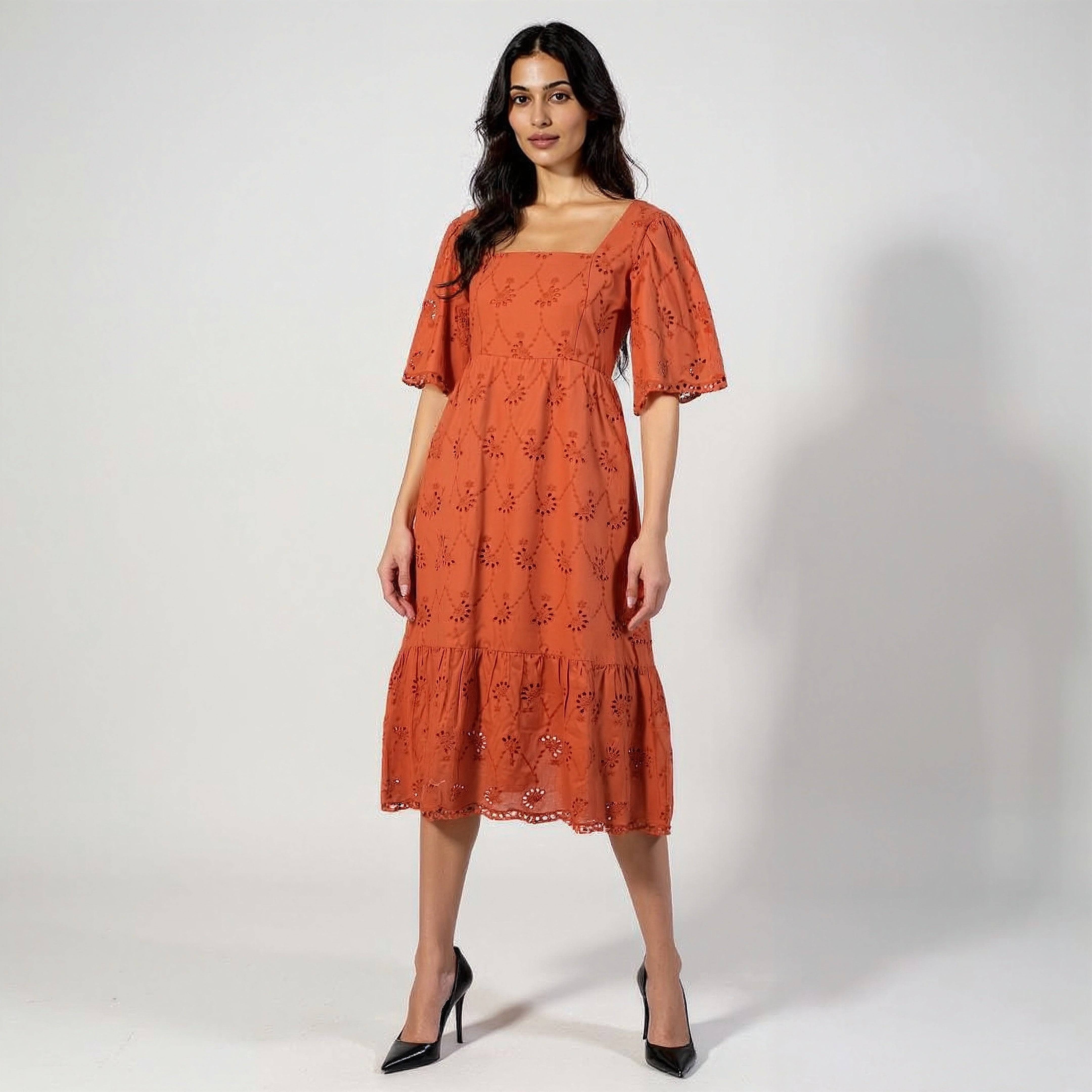 Schiffli Flared Dress