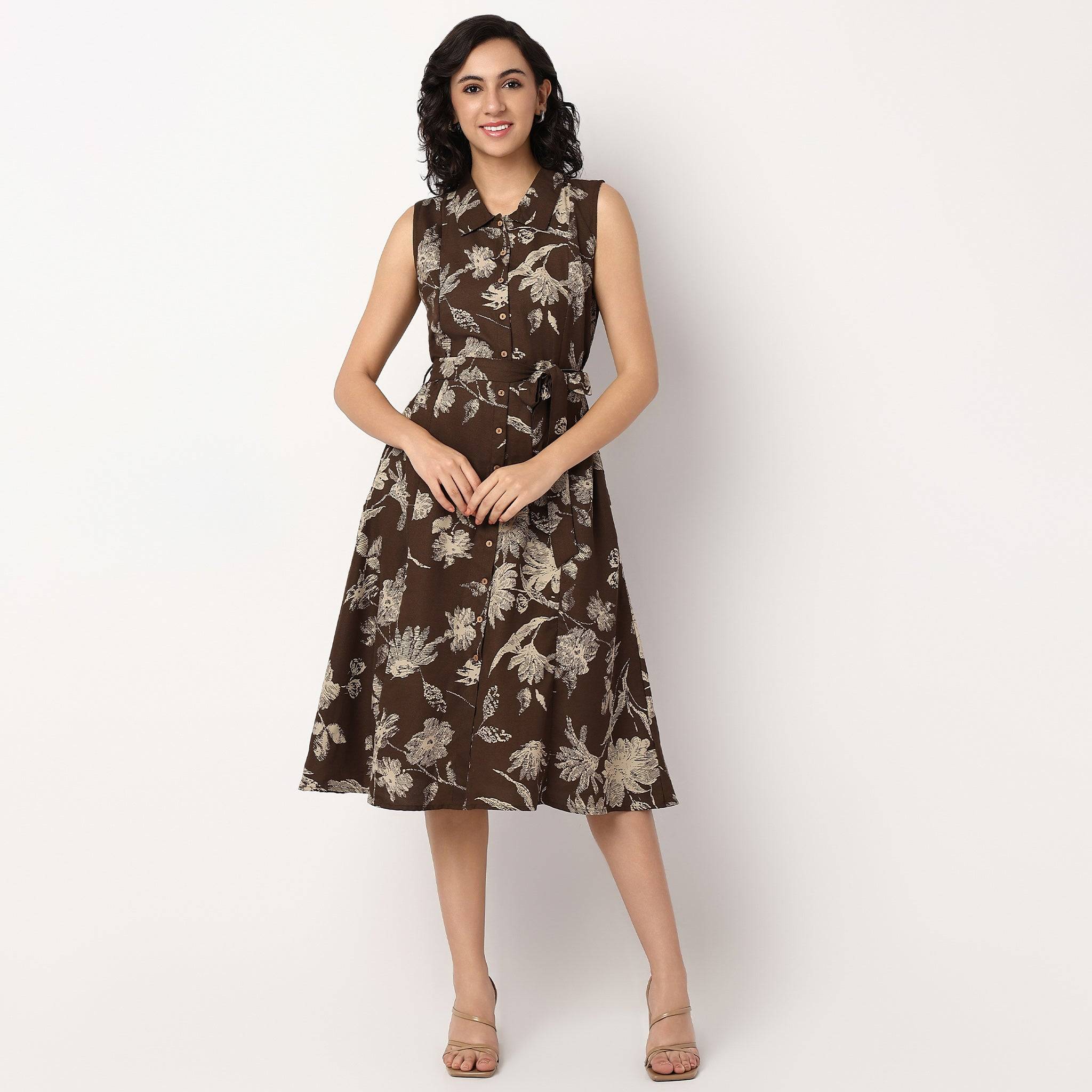 Isabella Flared Dress With Tie Up Belt