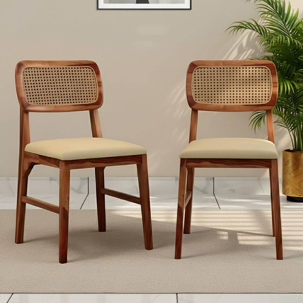 Cavira Sheesham Chair with Rattan Backrest Set of 2