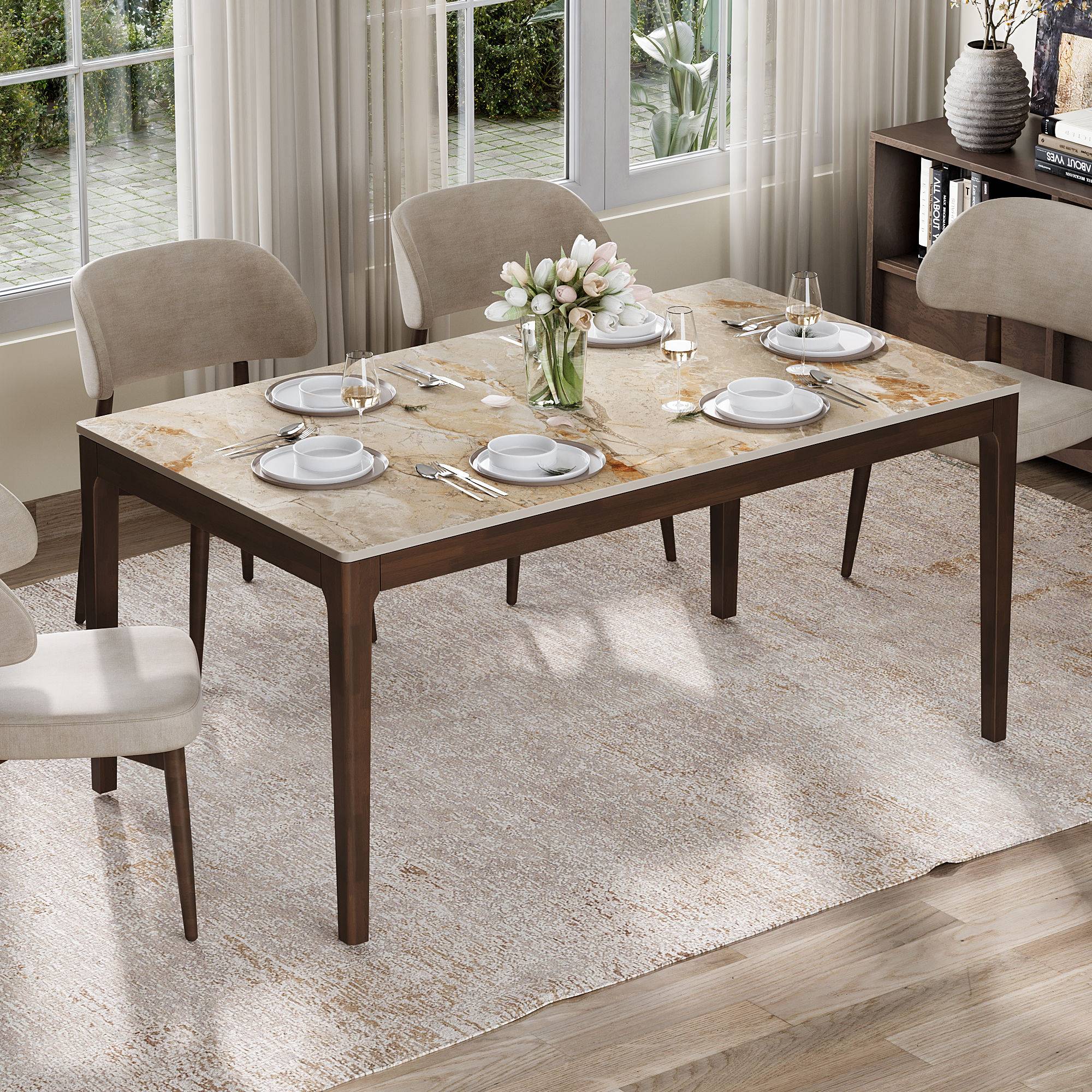 Paprikor 6 seater Dining Table - With Marble finish Top