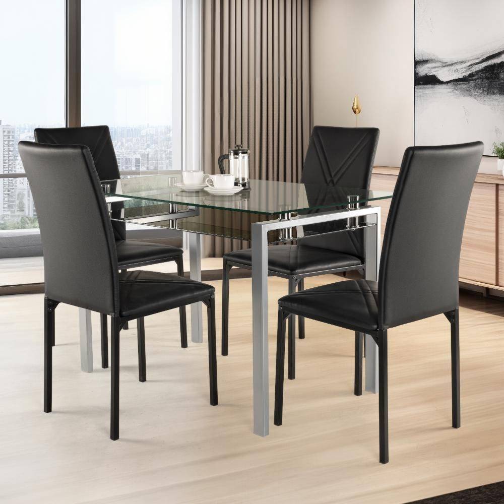 Vanilla 4-seater Glass & Metal Dining Set