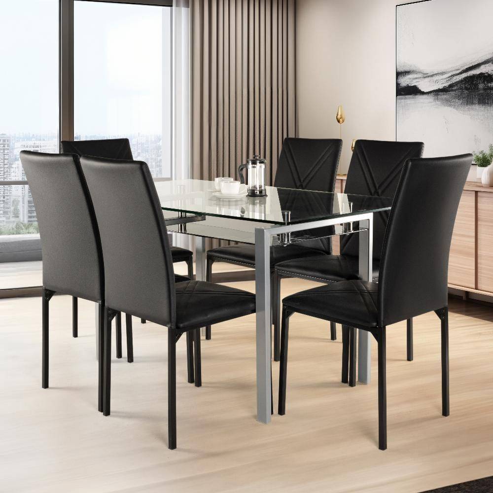 Vanilla 6 Seater Glass & Metal Dining Set