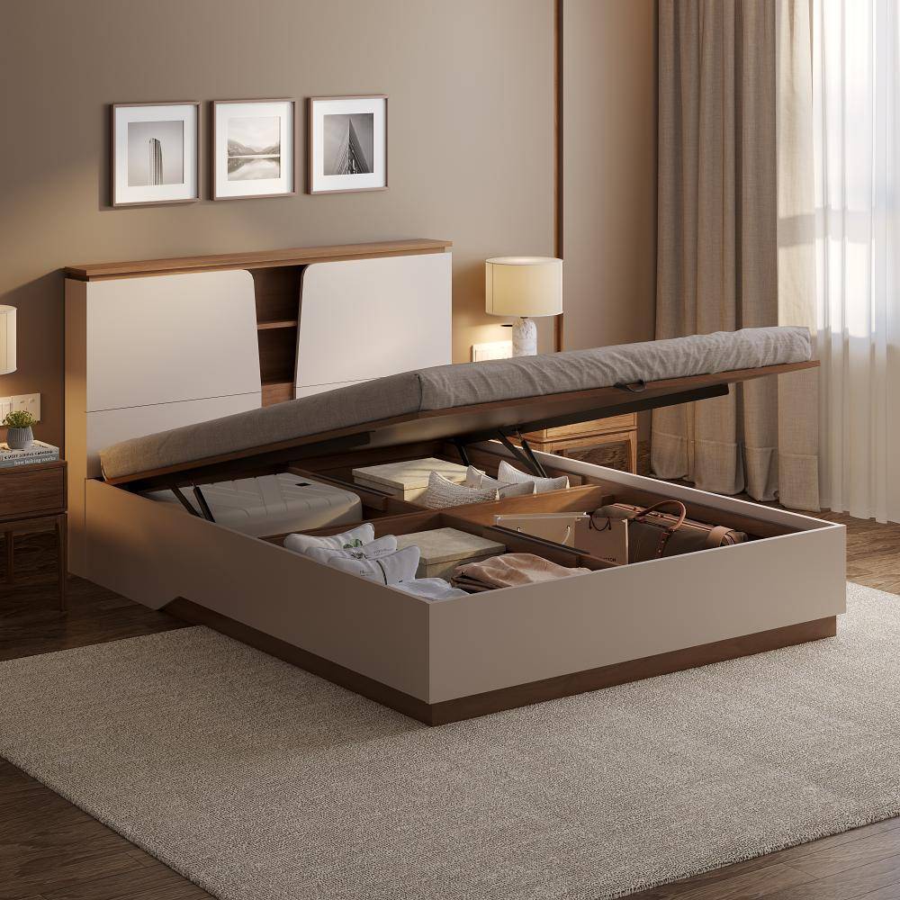 Kora Queen Storage Engineered Wood Bed with Hydraulic mechanism (78x60 inch)