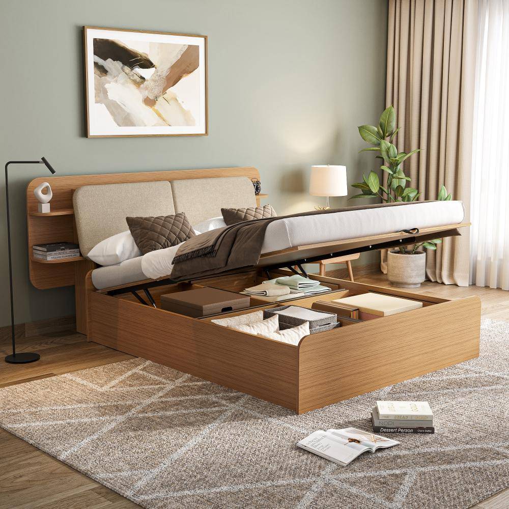 Scandi Queen Storage with Hydraulic mechanism with Reflection White Fabric (78x60 inch)