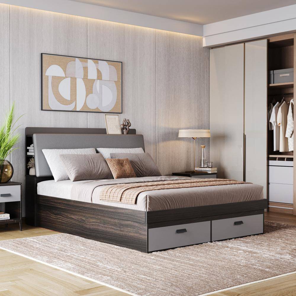 ATLAS Queen Storage Engineered Wood Bed-Wyoming Maple (78x60 inch)