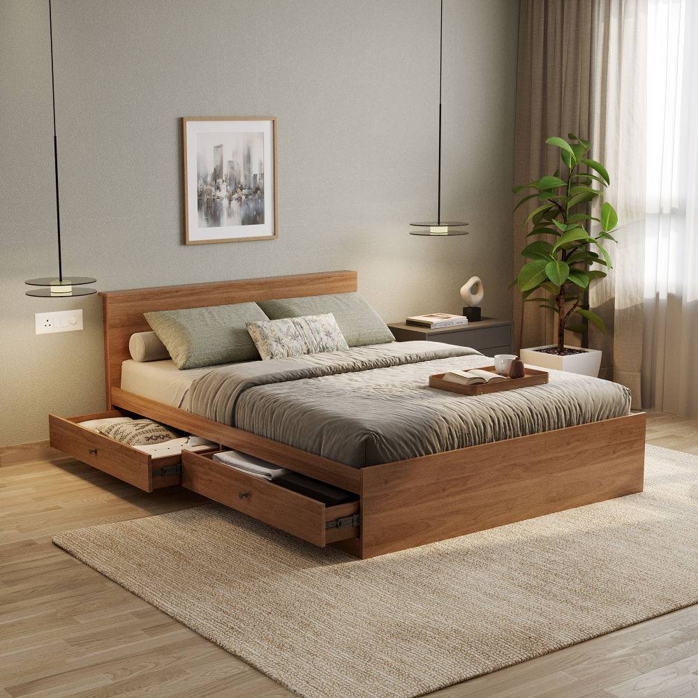 Taurus Queen Side Storage Engineered Wood Bed Columbian walnut (78x60 inch)
