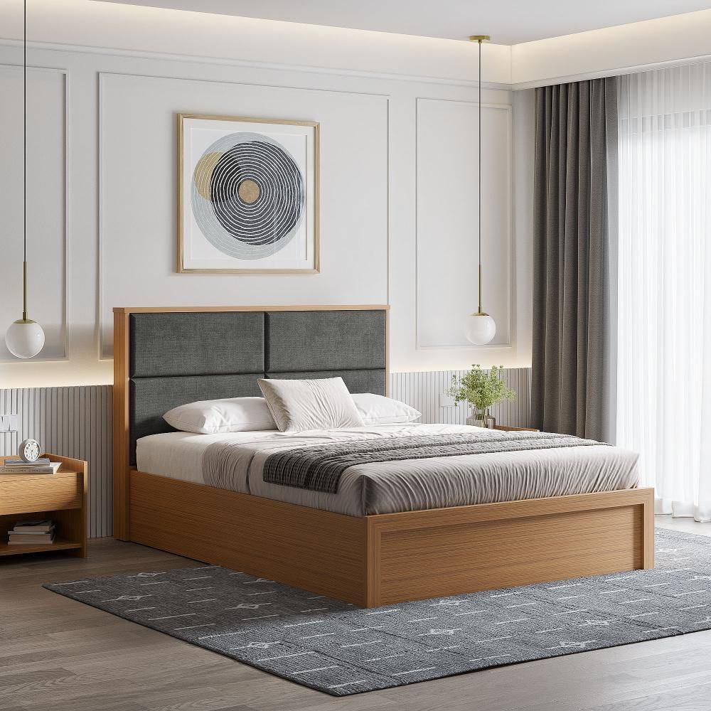 Eclipse Queen Size storage Bed with Dark Grey Upholstered Headboard (78x60 inch)