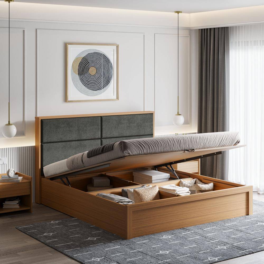 Eclipse King Size Bed with Dark Grey Upholstered Headboard- with Hydraulic Storage (78x72 inch)