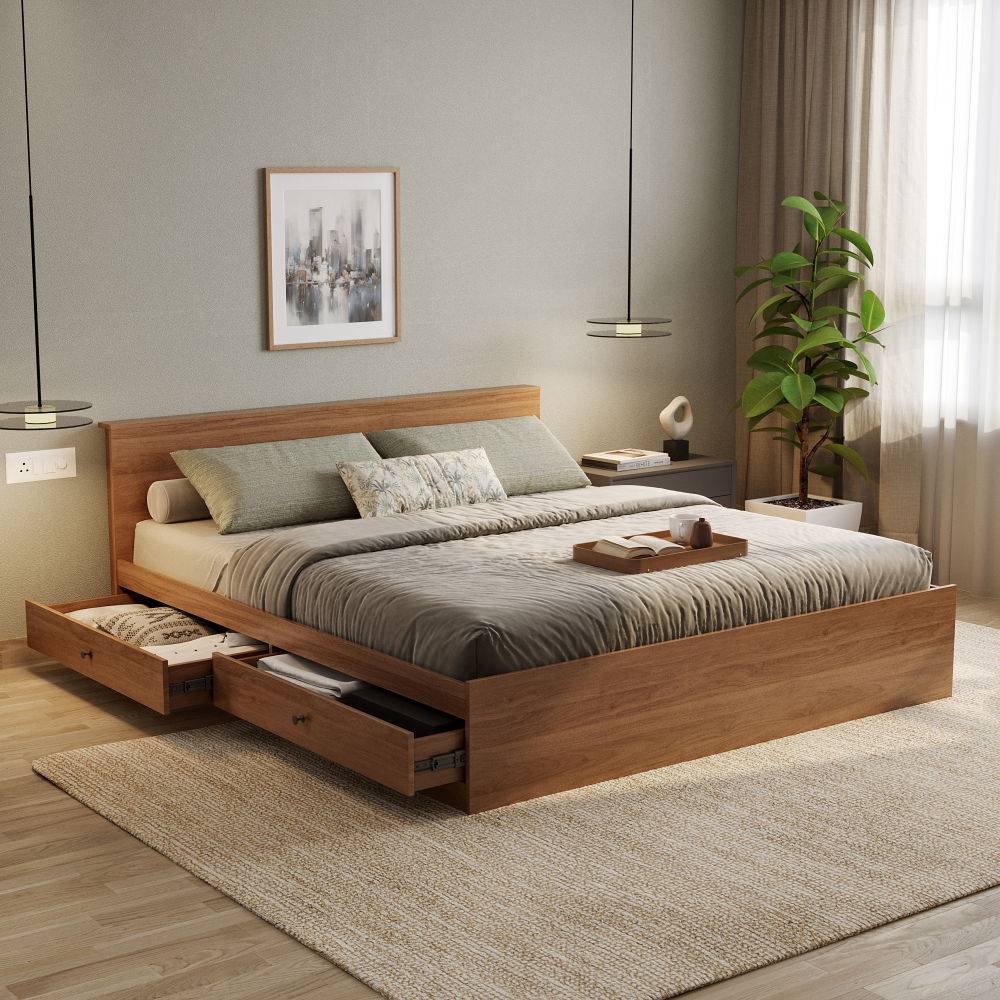 Taurus King Side Storage Engineered Wood Bed Columbian walnut (78x72 inch)