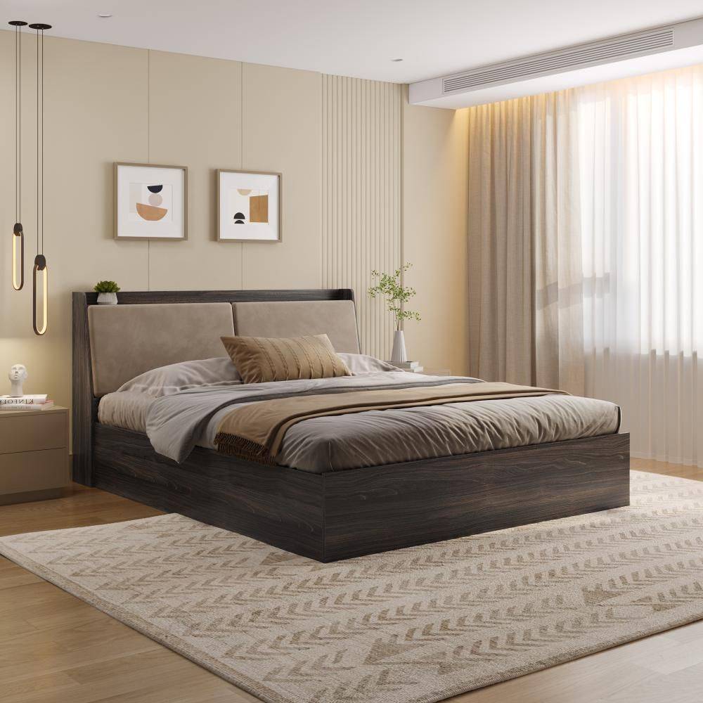 Mars Upholstered Headboard storage Bed Wyoming maple - King Size - Velvet tuscan tan (78x72 inch)