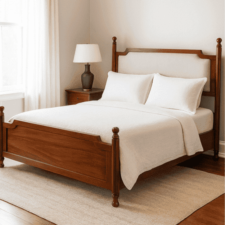 Camille Solid Wood Box Storage Queen Bed in Provincial Teak Finish with Grey Colour