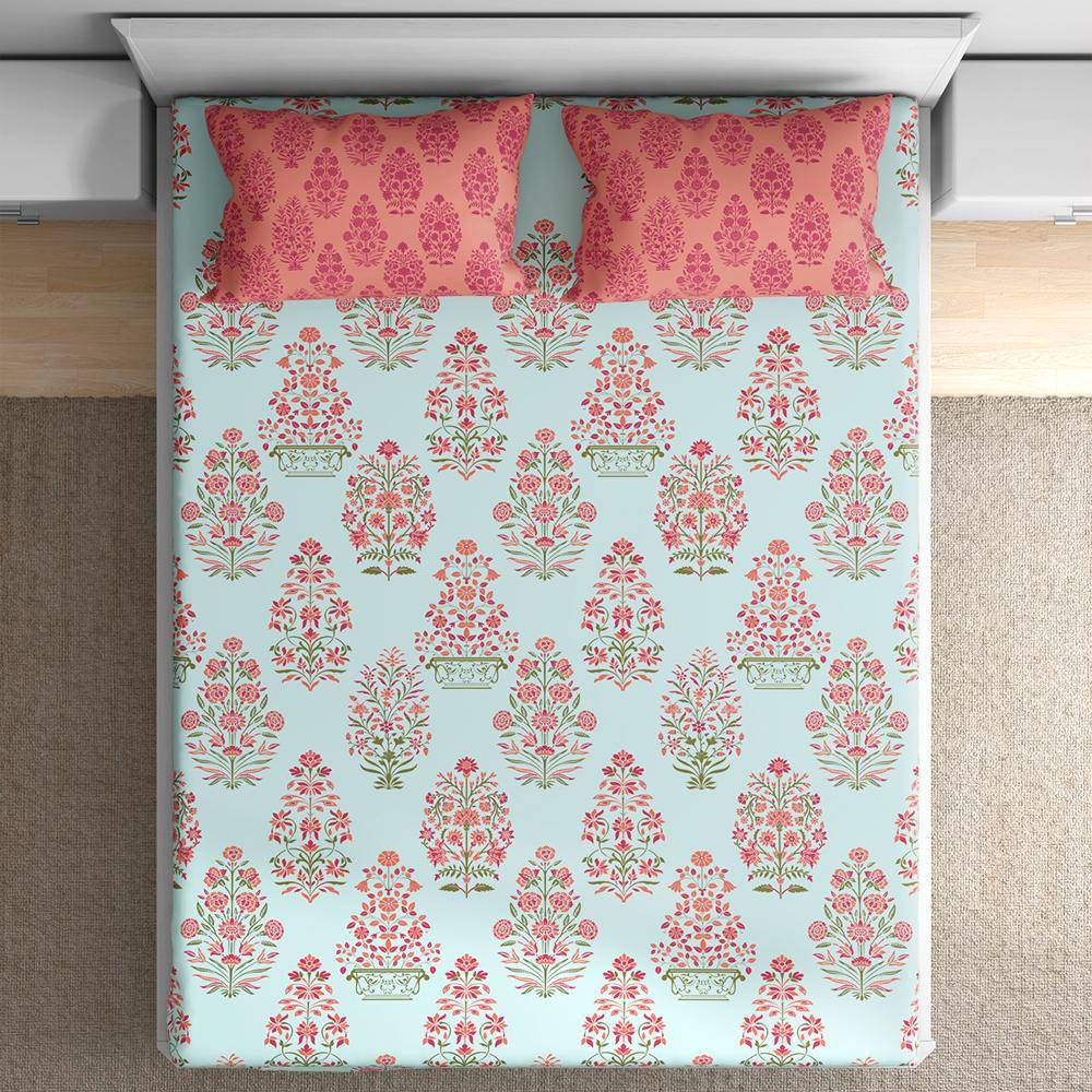 100% Cotton 200 TC Fitted Bedsheet With 2 Pillow Covers | Bella Diwan, 72" x 48", Bella| 1.83m x 1.22m (72x48 inch)