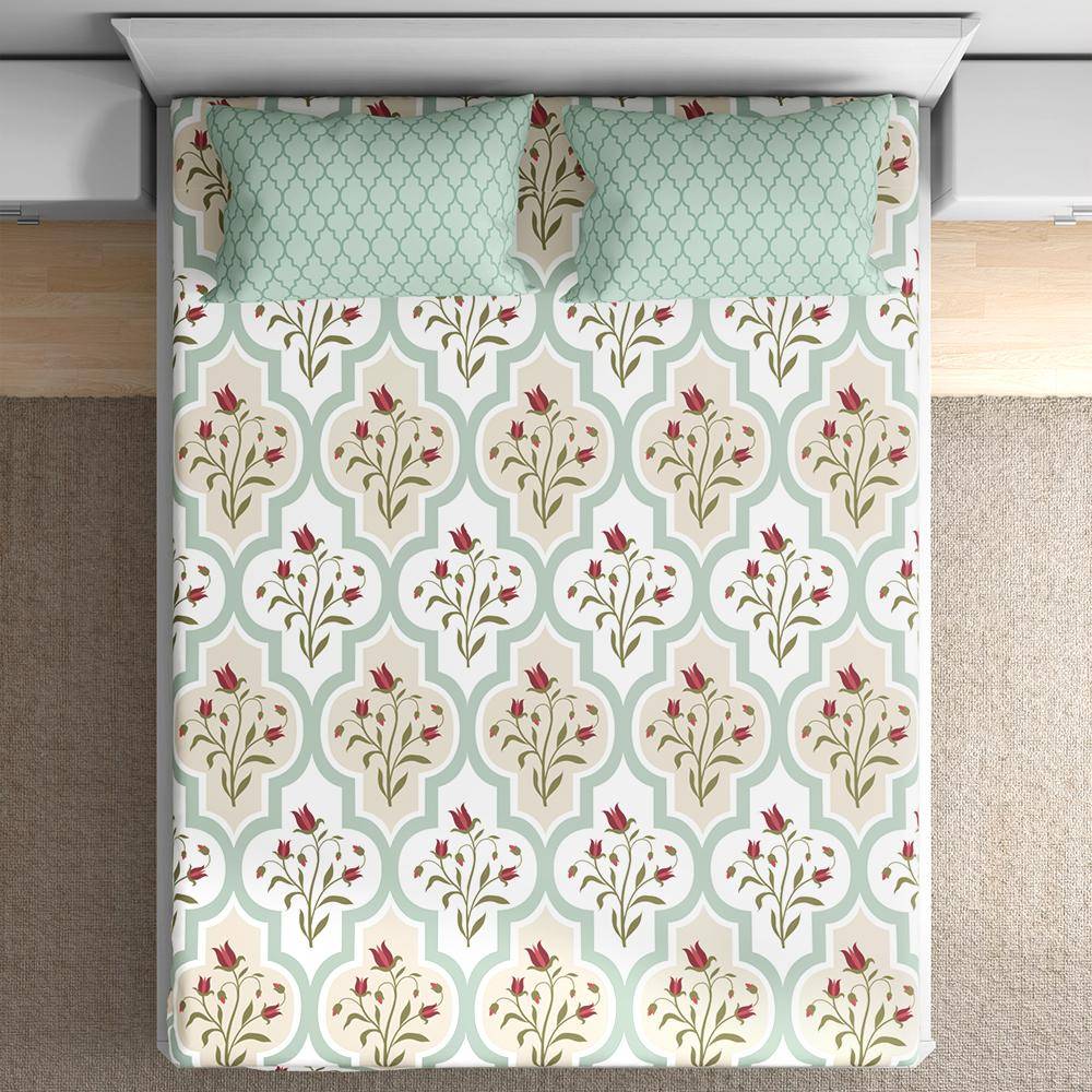 100% Cotton 200 TC Fitted Bedsheet With 2 Pillow Covers | Booke King, 78" x 72", Booke| 1.98m x 1.83m (78x72 inch)