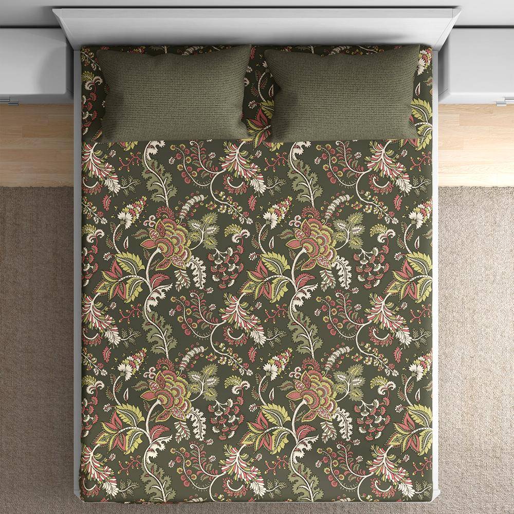100% Cotton 200 TC Fitted Bedsheet With 2 Pillow Covers | Chintz King, 78" x 72", Chintz| 1.98m x 1.83m (78x72 inch)