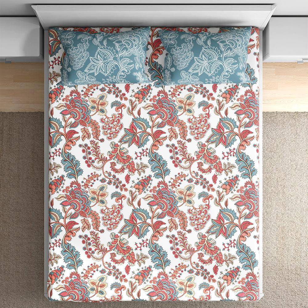 100% Cotton 200 TC Fitted Bedsheet With 2 Pillow Covers | Coco King, 78" x 72", Coco| 1.98m x 1.83m (78x72 inch)