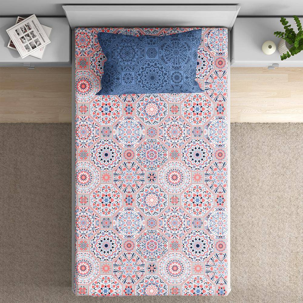 100% Cotton 200 TC Fitted Bedsheet With 1 Pillow Cover | Karol Single, 72" x 30", Karol| 1.83m x 76cm (72x30 inch)