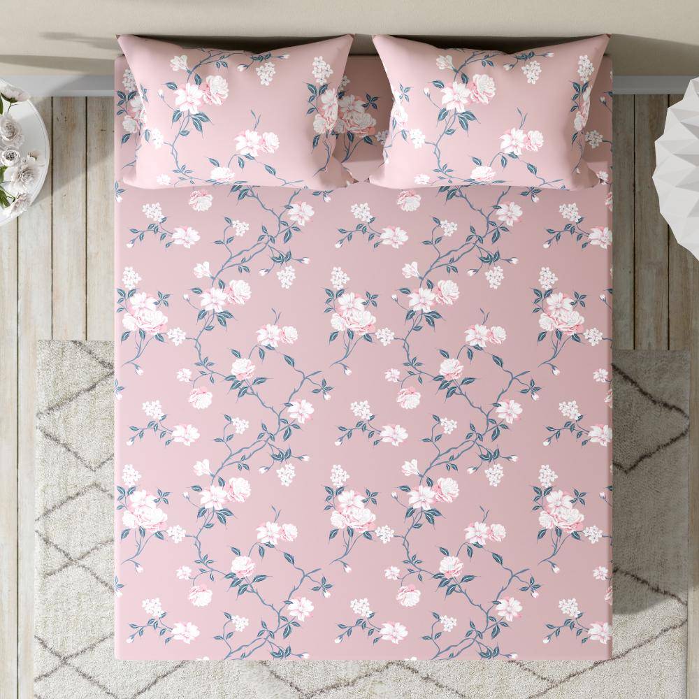 100% Cotton 220 TC Fitted Bedsheet With 2 Pillow Covers | Rosiate King, 78" x 72", Rosiate | 1.98m x 1.83m (78x72 inch)