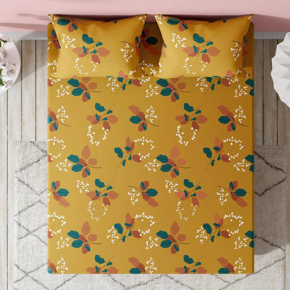 100% Cotton 220 TC Fitted Bedsheet With 2 Pillow Covers | Sejal King, 78" x 72", Sejal | 1.98m x 1.83m (78x72 inch)