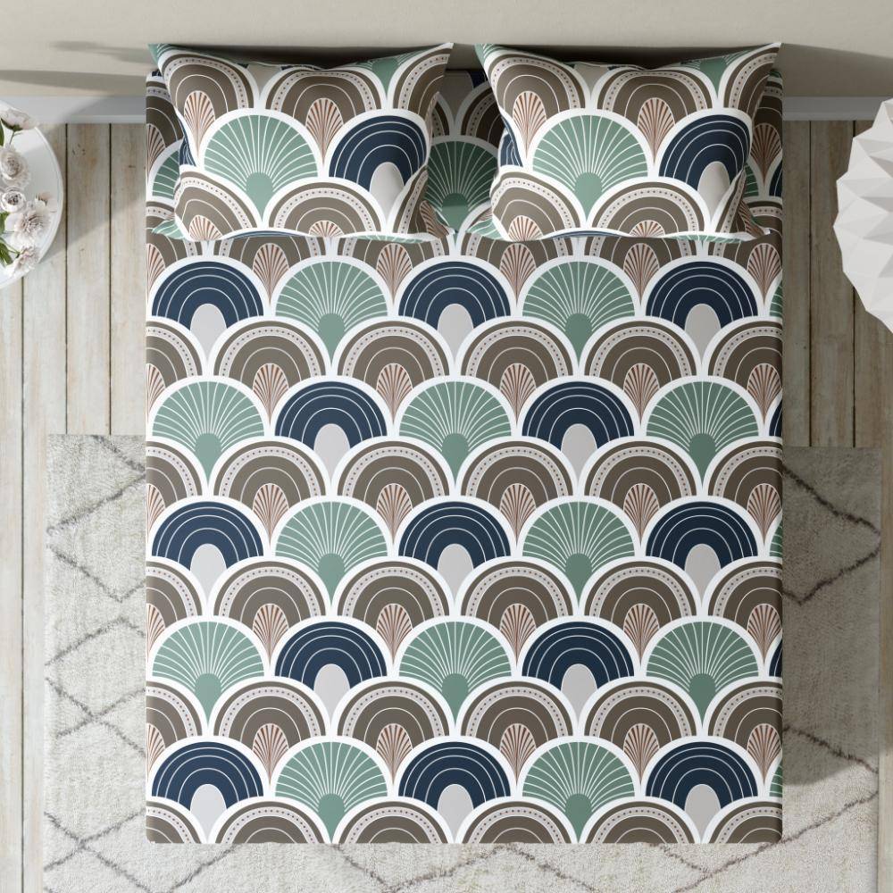 100% Cotton 200 TC Fitted Bedsheet With 2 Pillow Covers | Ursela Queen, 72" x 60", Ursela | 1.83m x 1.52m (72x60 inch)