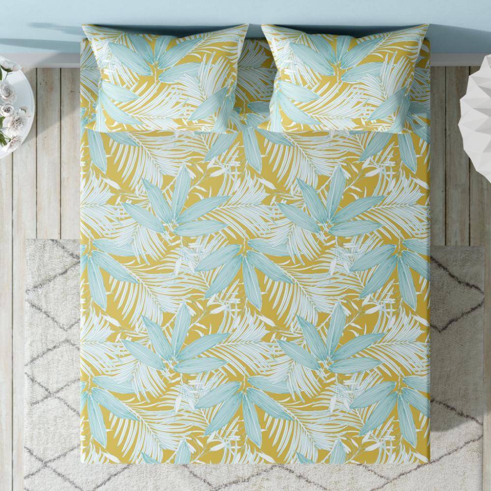 100% Cotton 200 TC Flat Bedsheet With 1 Pillow Cover | Single Size (90x60 inches) | Adam Yellow (90x60 inch)