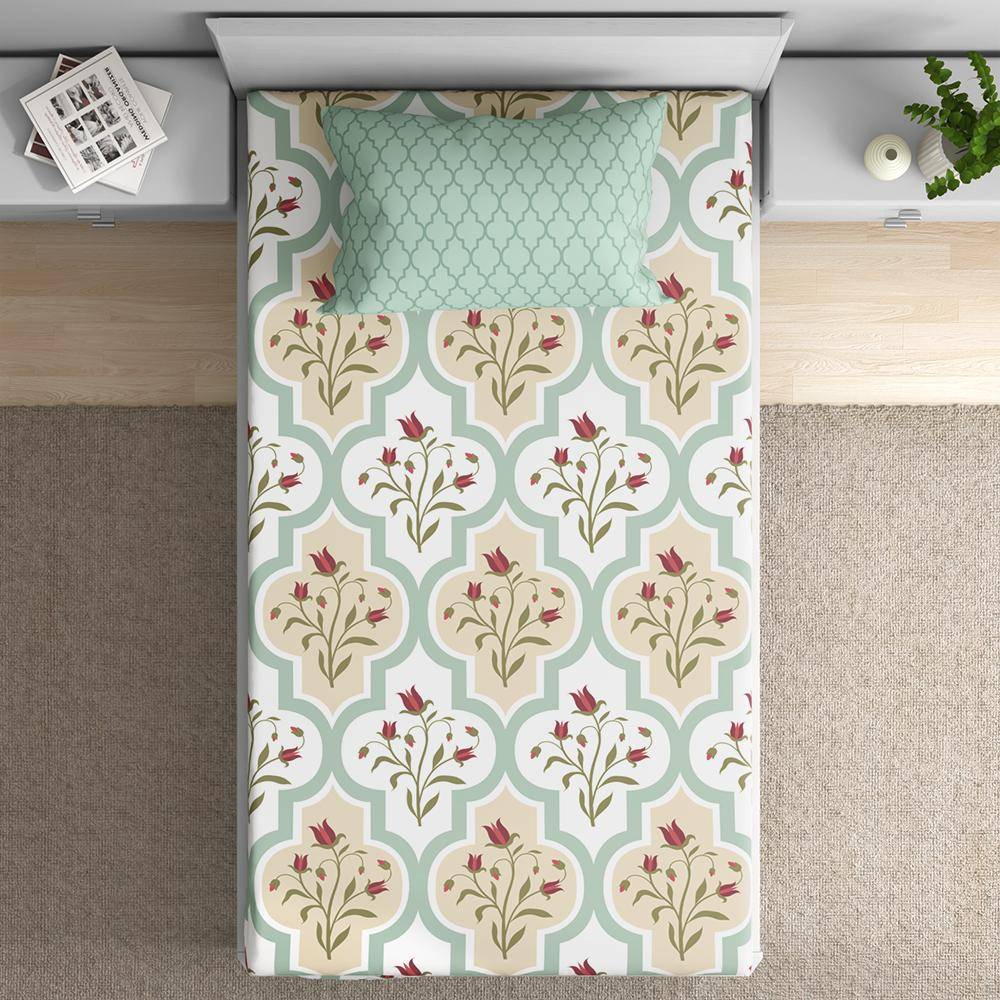 100% Cotton 200 TC Flat Printed Bedsheet, Booke Single Size (90x60 inches) / (2.29m*1.52m) with 1 Pillow Cover Booke, Single (90x60 inch)