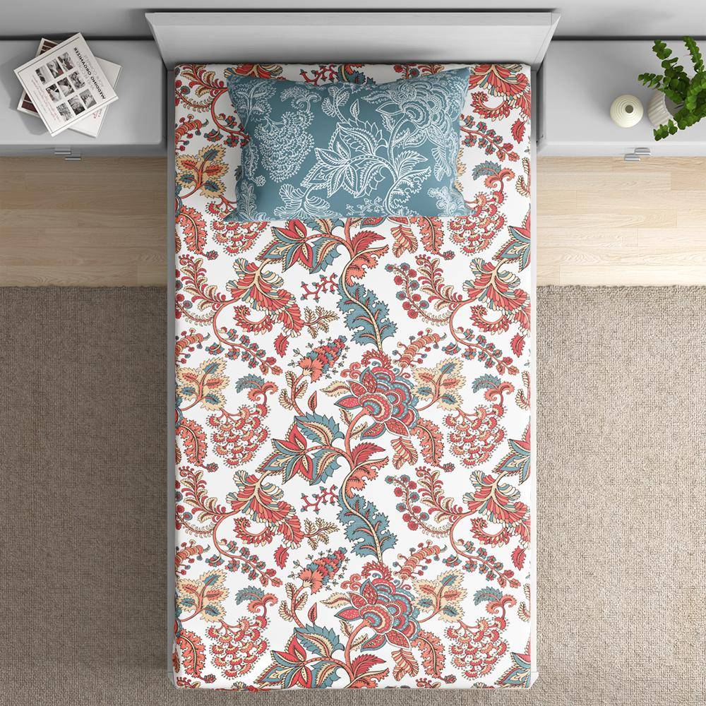 200 TC Flat 100% Cotton Printed Bedsheet, Coco Single Size (90x60 inches) / (2.29m*1.52m) with 1 Pillow Cover Coco, Single (90x60 inch)