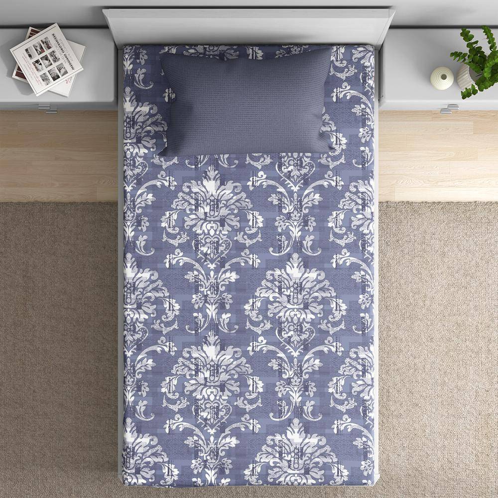100% Cotton 200 TC Flat Printed Bedsheet, Ross Blue Single Size (90x60 inches) / (2.29m*1.52m) with 1 Pillow Cover Ross Blue, Single (90x60 inch)