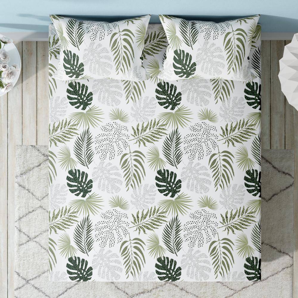 100% Cotton 220 TC Flat Bedsheet With 1 Pillow Cover | Single Size (90x60 inches) | Tropika (90x60 inch)