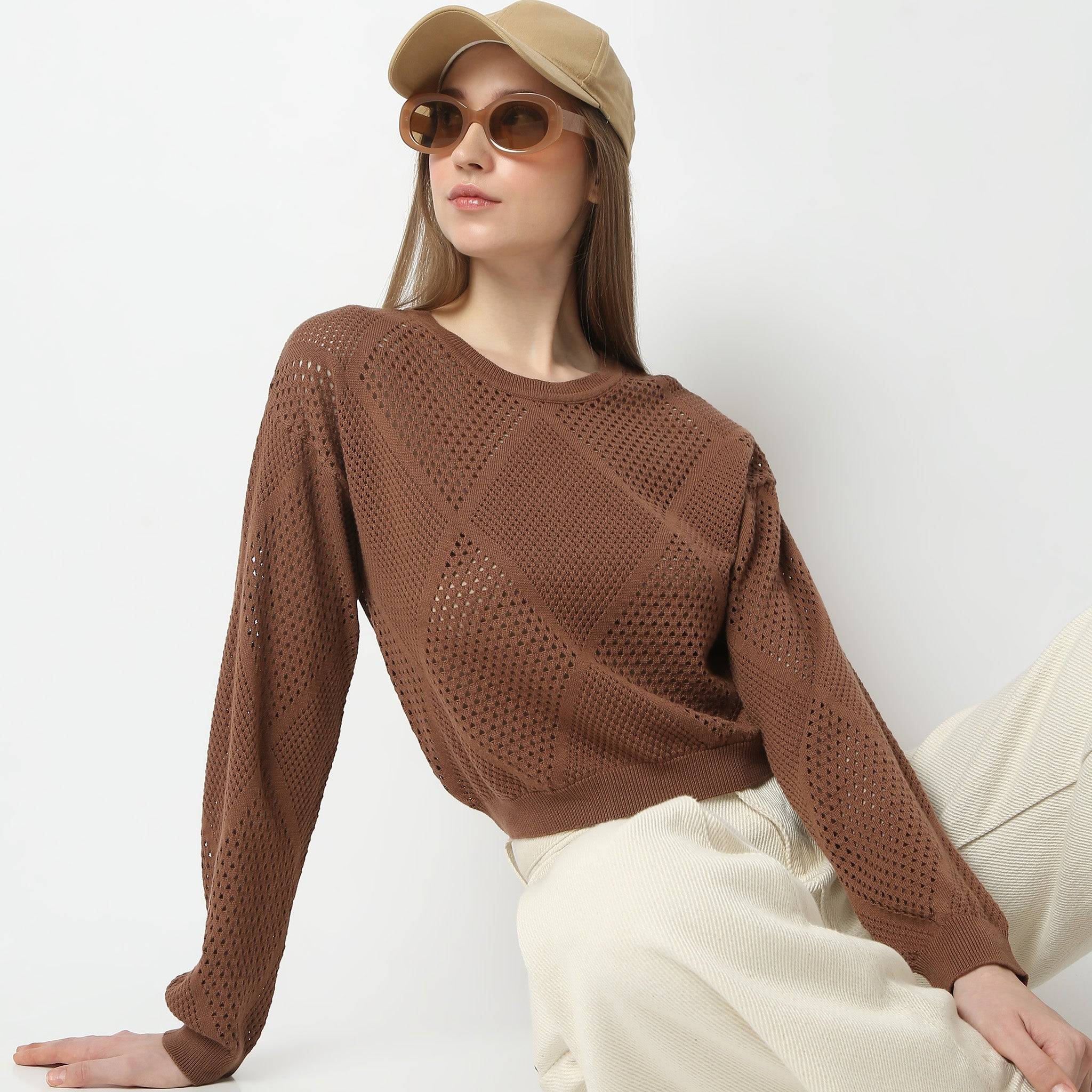 Structured Full Sleeve Flat Knits T-Shirt