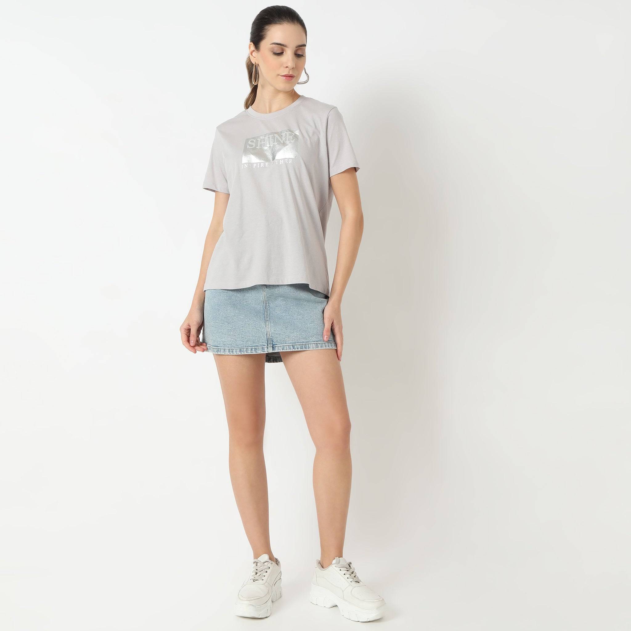 Short Sleeve Round Neck With Front Graphic T-Shirt