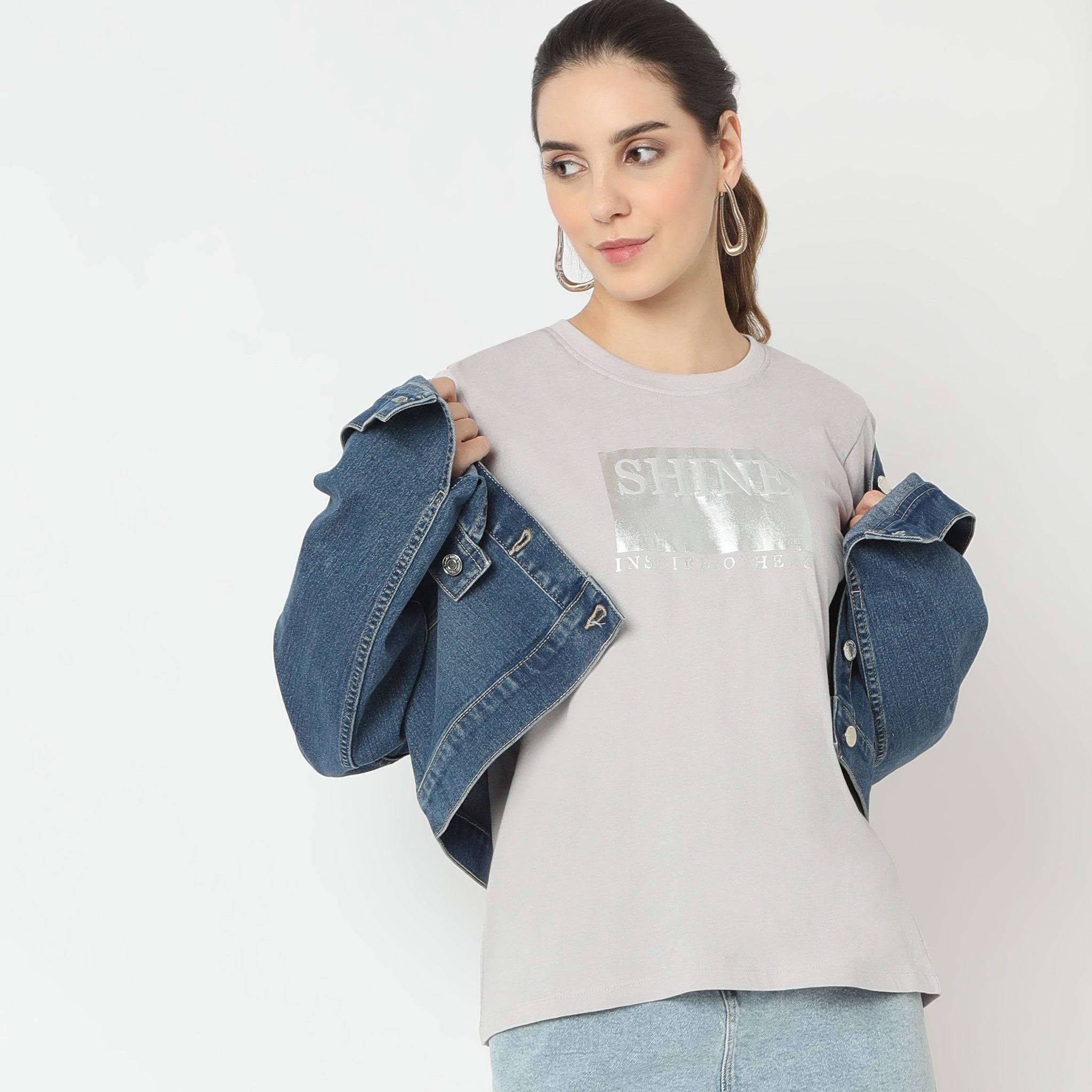 Short Sleeve Round Neck With Front Graphic T-Shirt