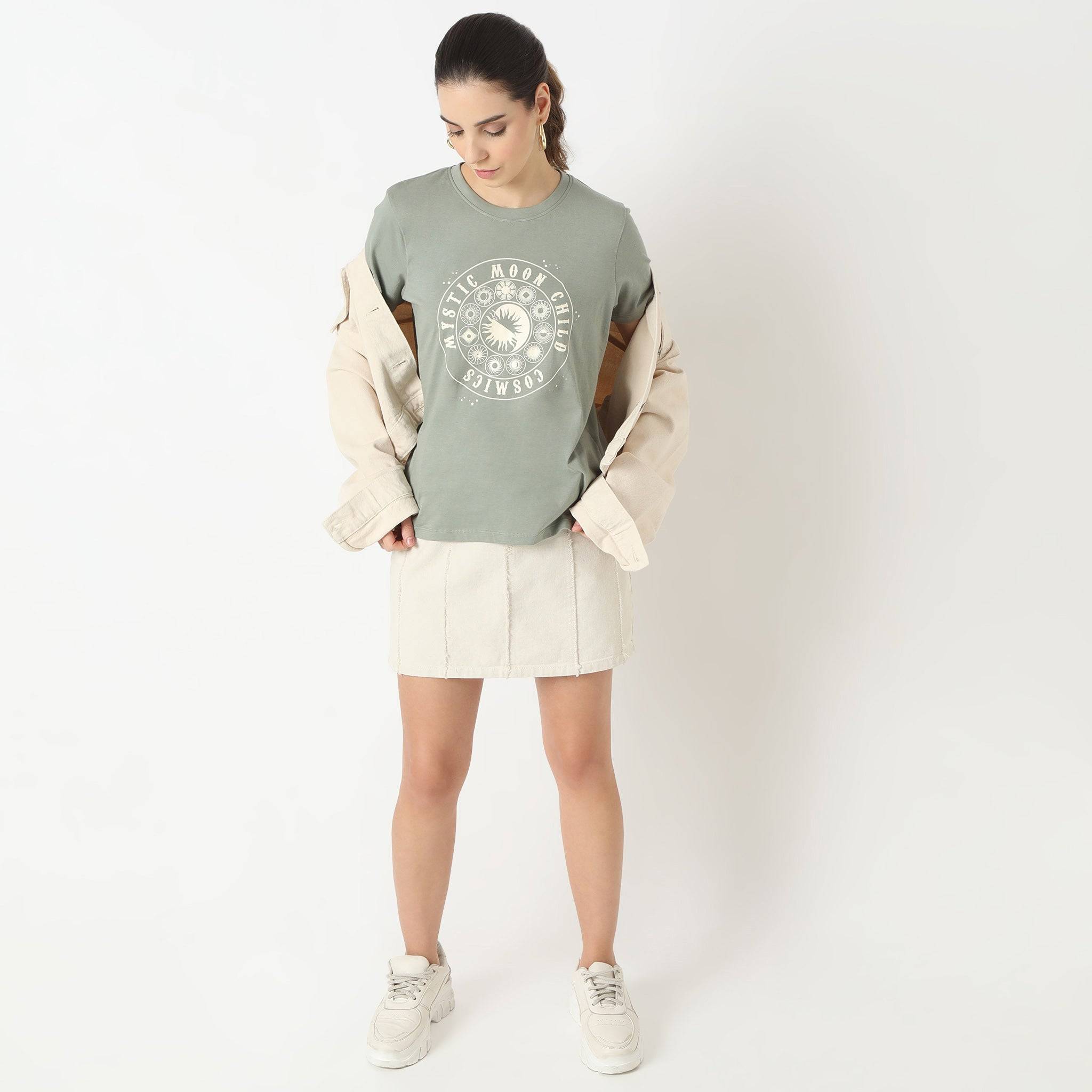 Short Sleeve Round Neck With Front Graphic T-Shirt