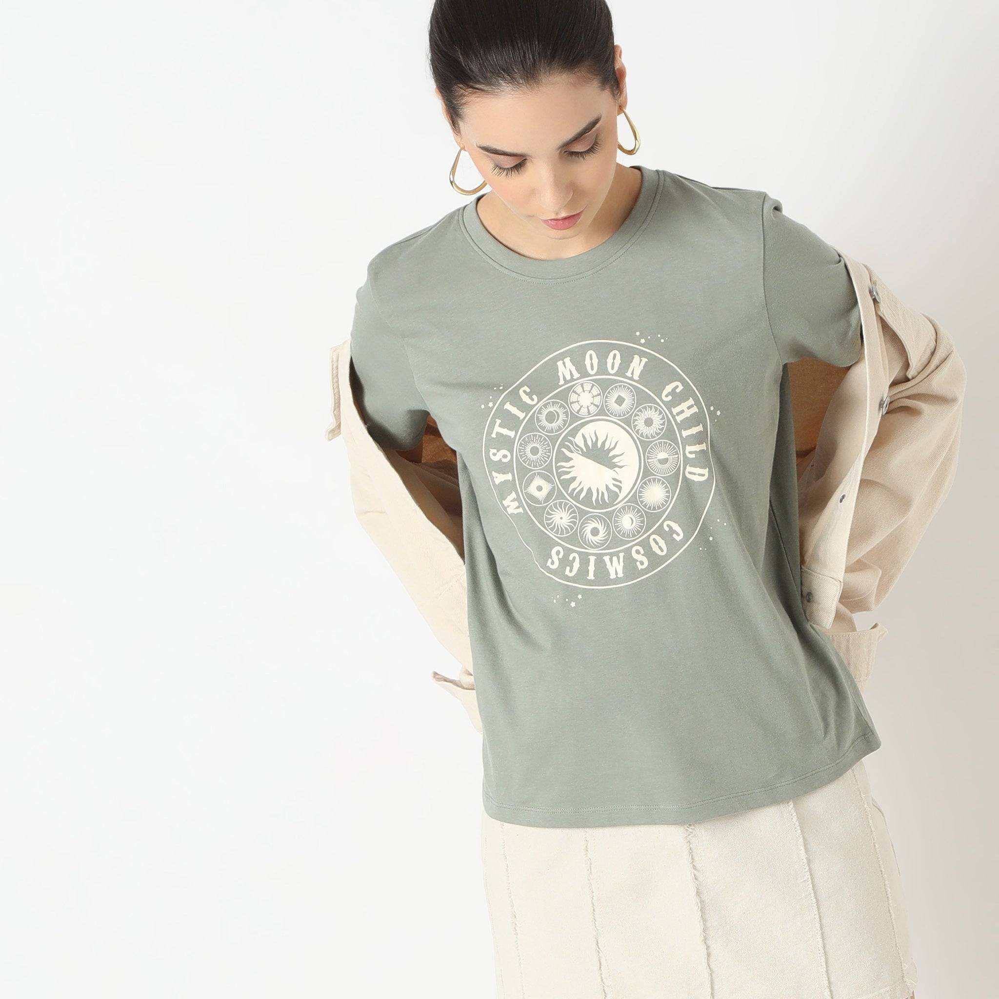 Short Sleeve Round Neck With Front Graphic T-Shirt