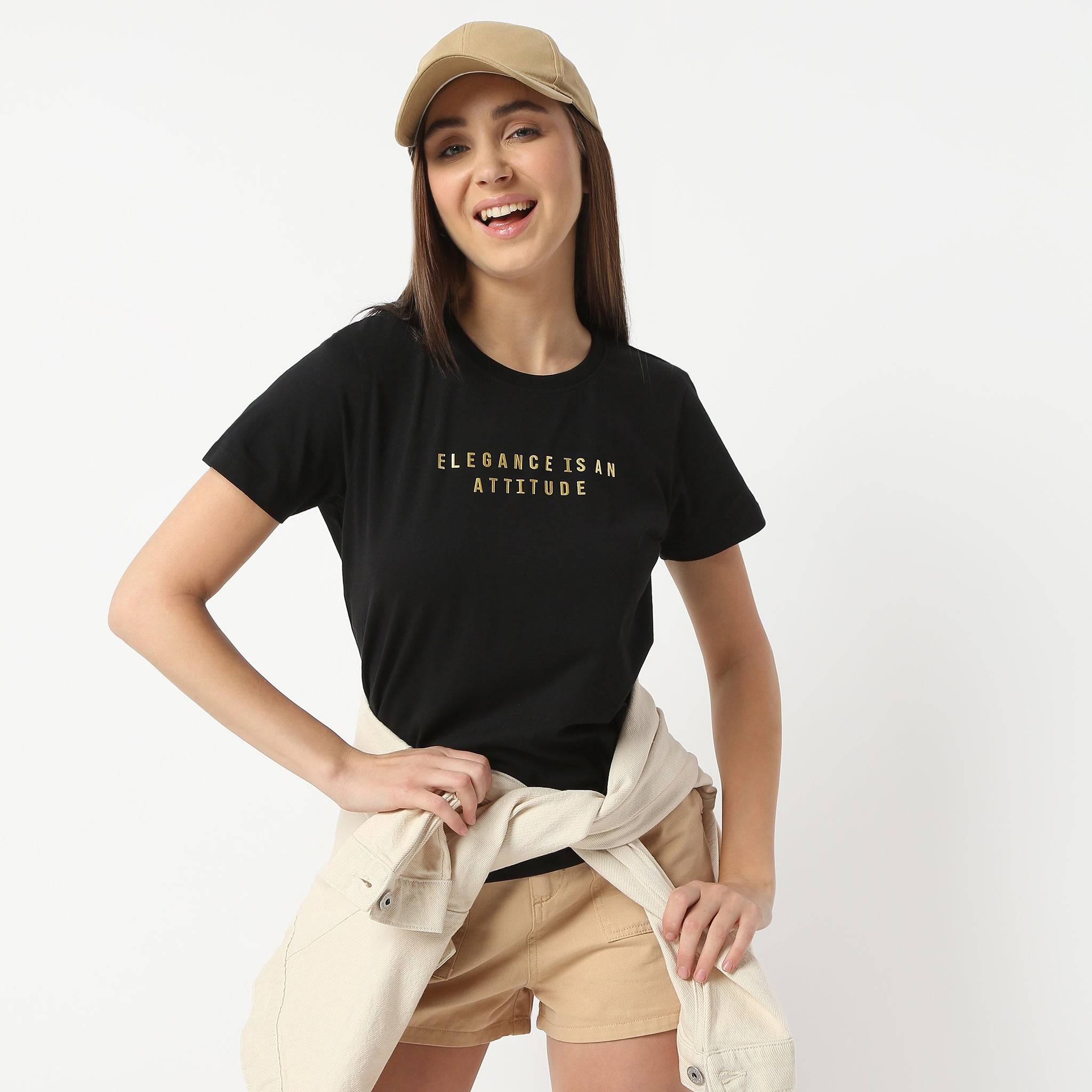 Solid Round Neck Short Sleeve T-Shirt