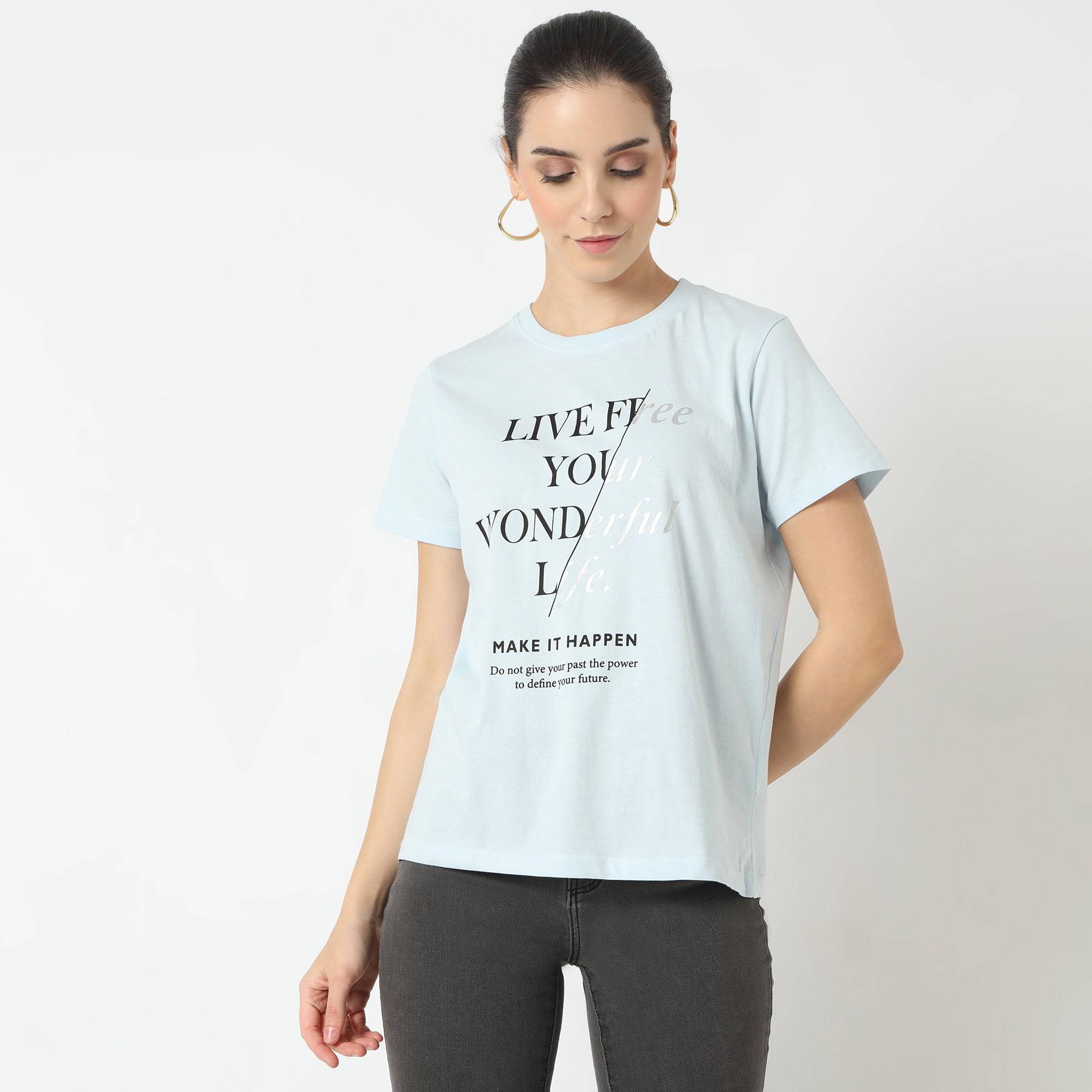 Short Sleeve Round Neck With Front Graphic T-Shirt