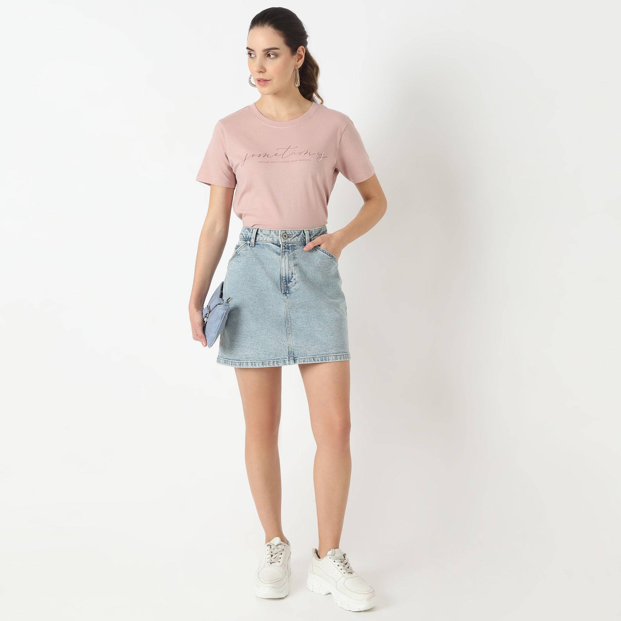 Short Sleeve Round Neck With Front Graphic T-Shirt