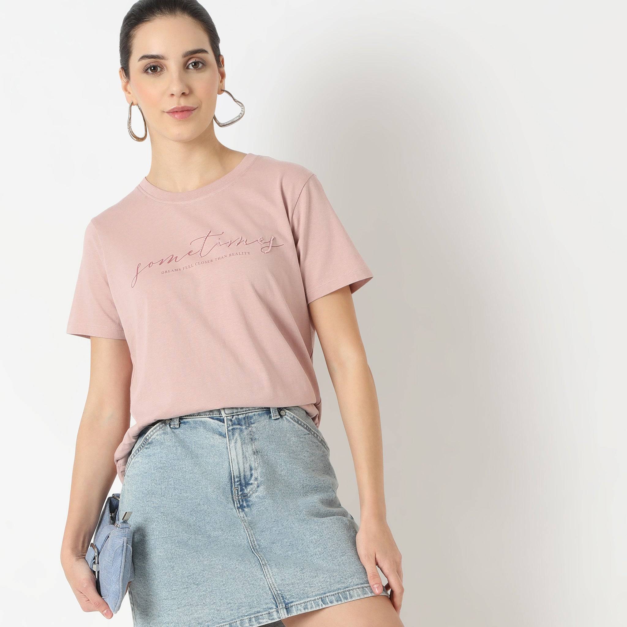 Short Sleeve Round Neck With Front Graphic T-Shirt