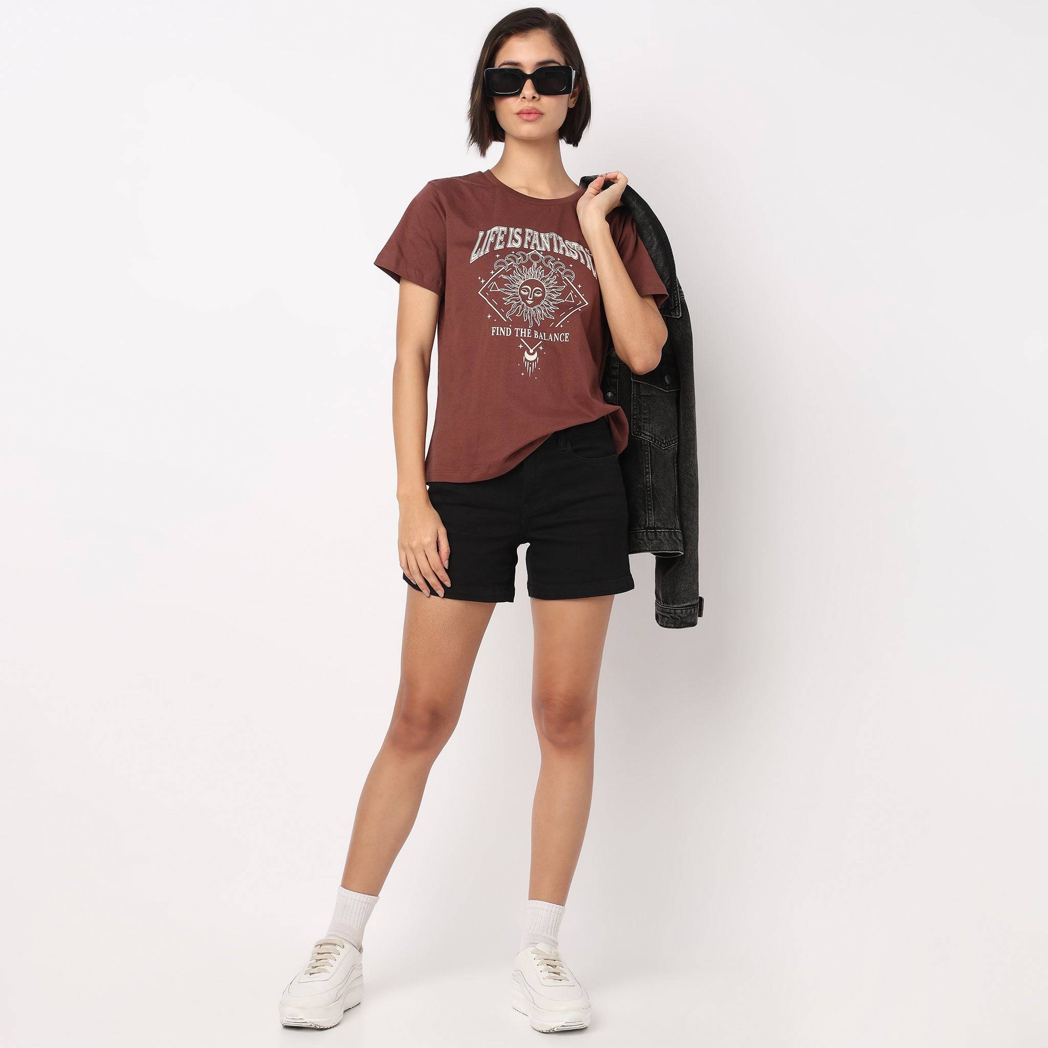 Cotton Crew Neck Graphic T-Shirt