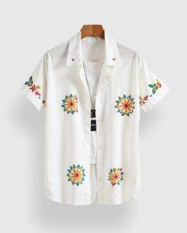 White Sunflower Men’s Half Sleeves Printed Shirt Exclusive