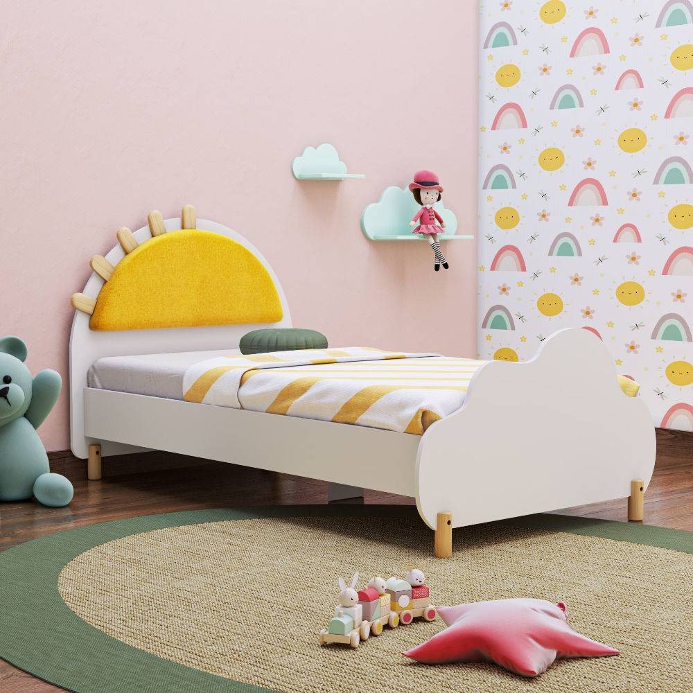 Sunbeam Kids Bed | (72x36 inch) | (White & Yellow) | Sturdy Engineered Wood Single Bed for Kids Room (72x36 inch)
