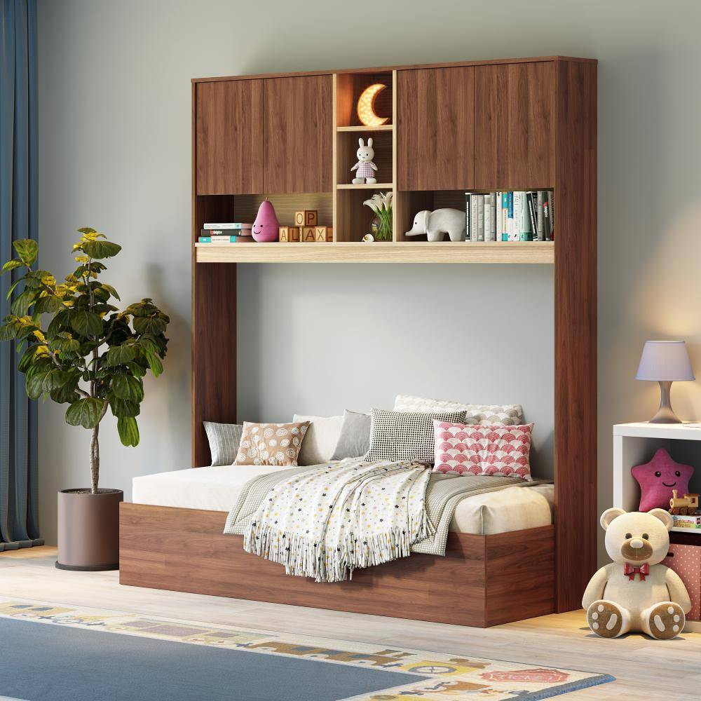 Mantis Kids Bed with Storage | (78x30 inch) | (Columbia Walnut) | Space-Saving Wooden Kids Single Bed with Drawers (78x30 inch)