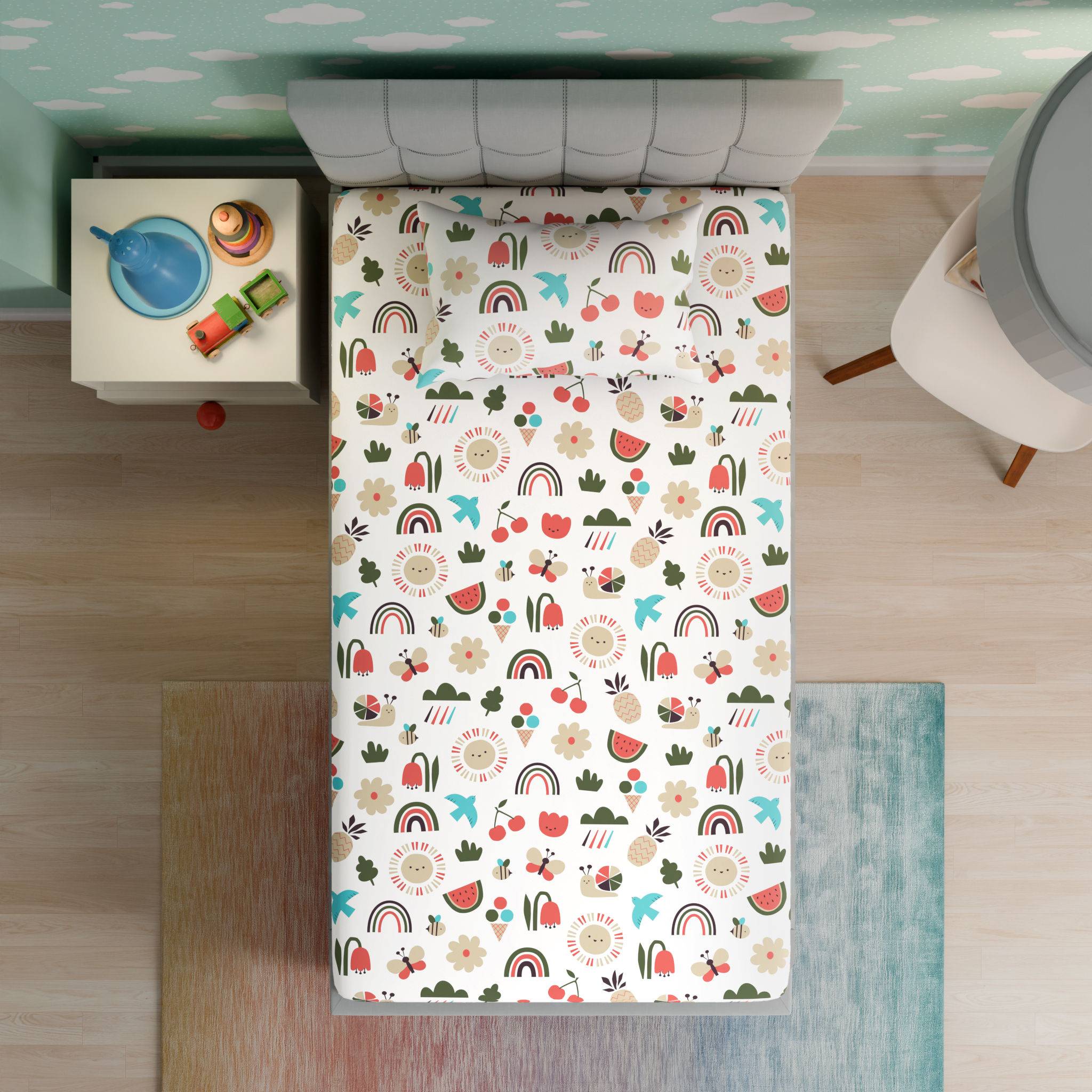 100% Cotton Kids Bedsheet | Super Soft | 160 TC Flat Bedsheet Set with 1 Pillow Cover | Single Size (90 x 60 inch) | Farmhouse