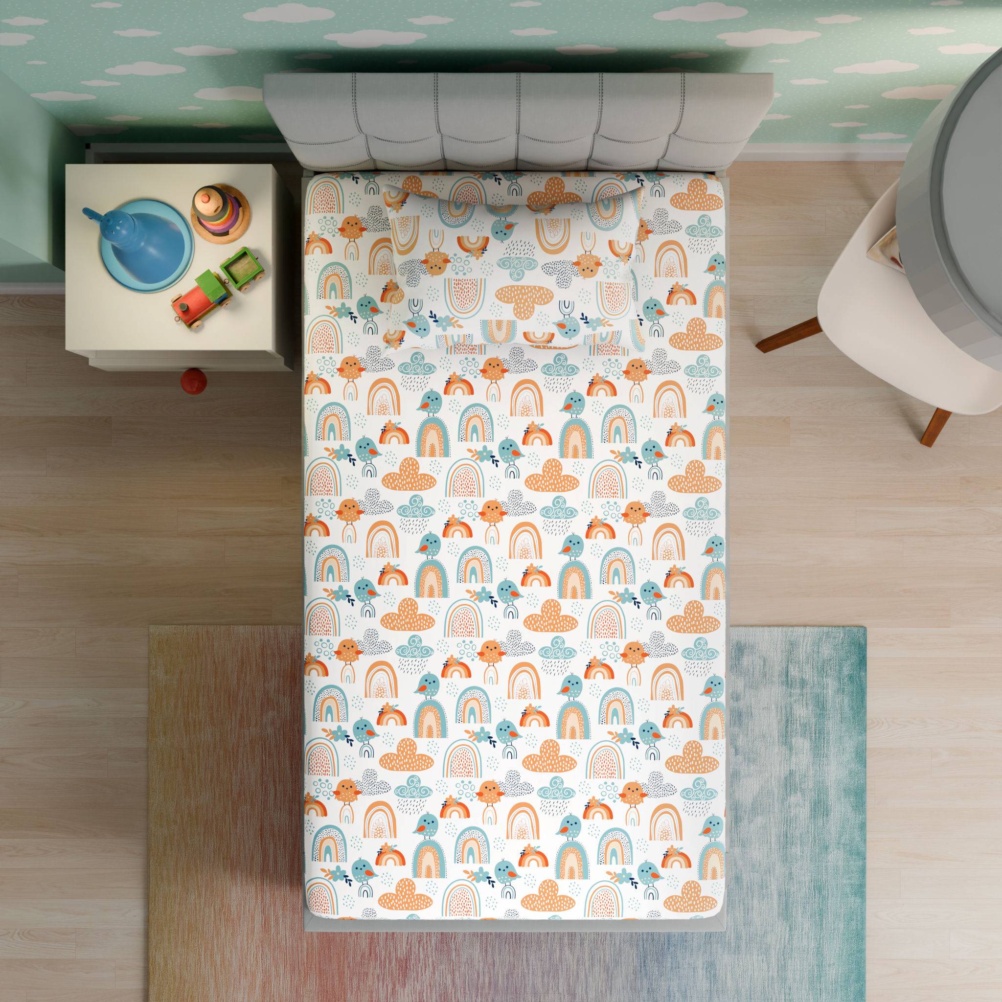 100% Cotton Kids Bedsheet | Super Soft | 160 TC Flat Bedsheet Set with 1 Pillow Cover | Single Size (90 x 60 inch) | Kukku