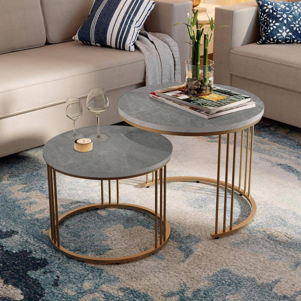 Frappe Coffee Table I Marble Finish I Vitrified Tile Top I Omani Grey