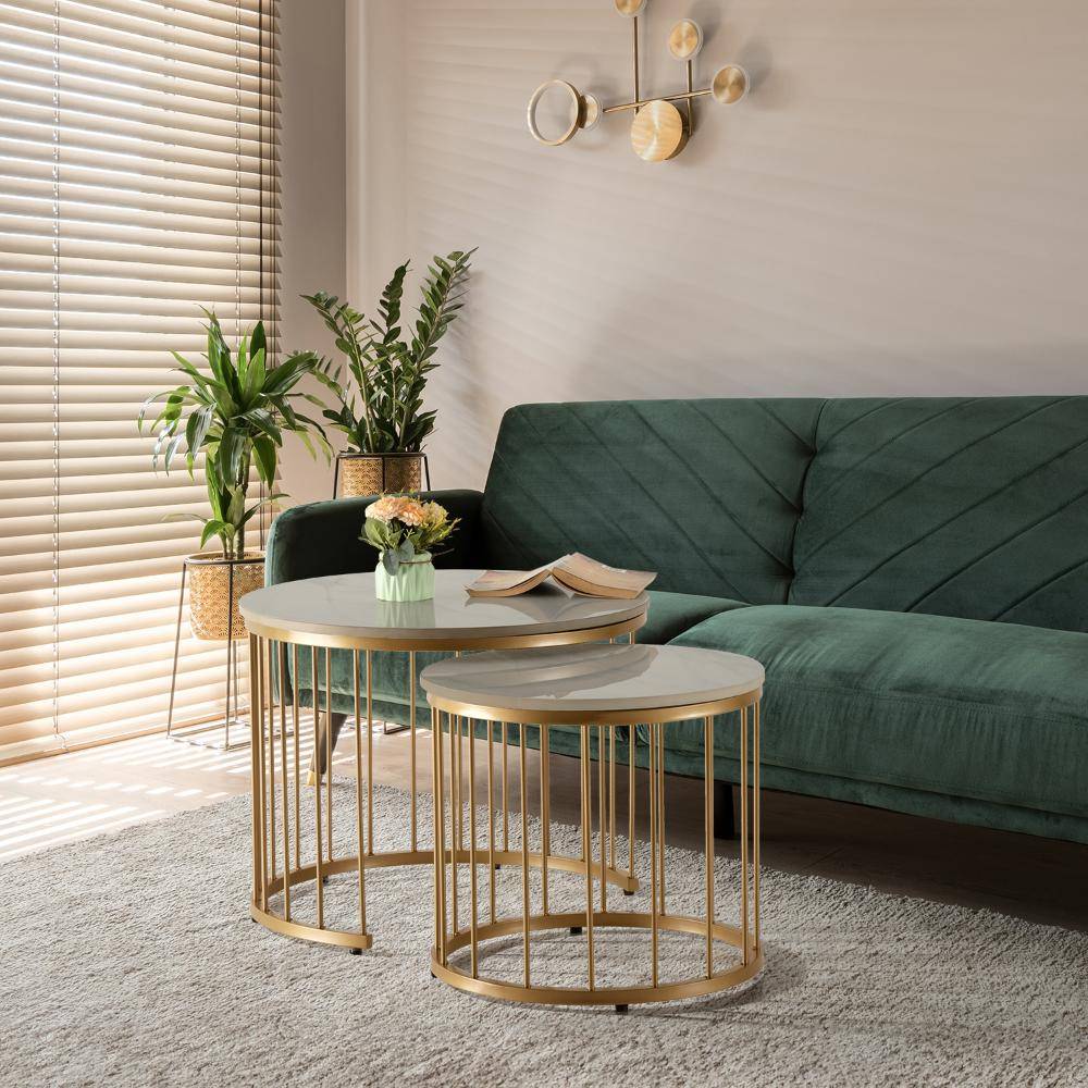 Kaffeost Coffee Table - Marble Finished Top with Metal Base