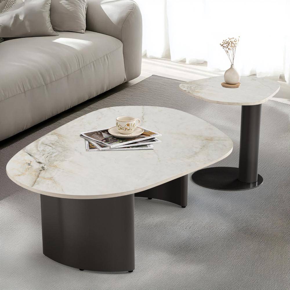 Mocca Coffee Table I Marble Finish I Vitrified Tile Top I Vibranium Brown