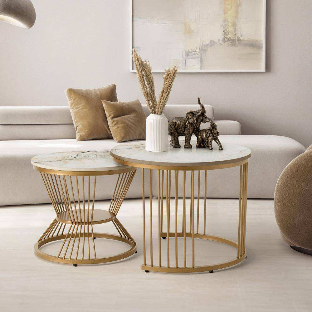 Mocha Coffee Table I Marble Finish I Vitrified Tile Top I Vibranium Brown