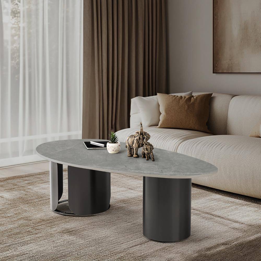 Preanger Coffee Table I Marble Finish I Vitrified Tile Top I Omani Grey