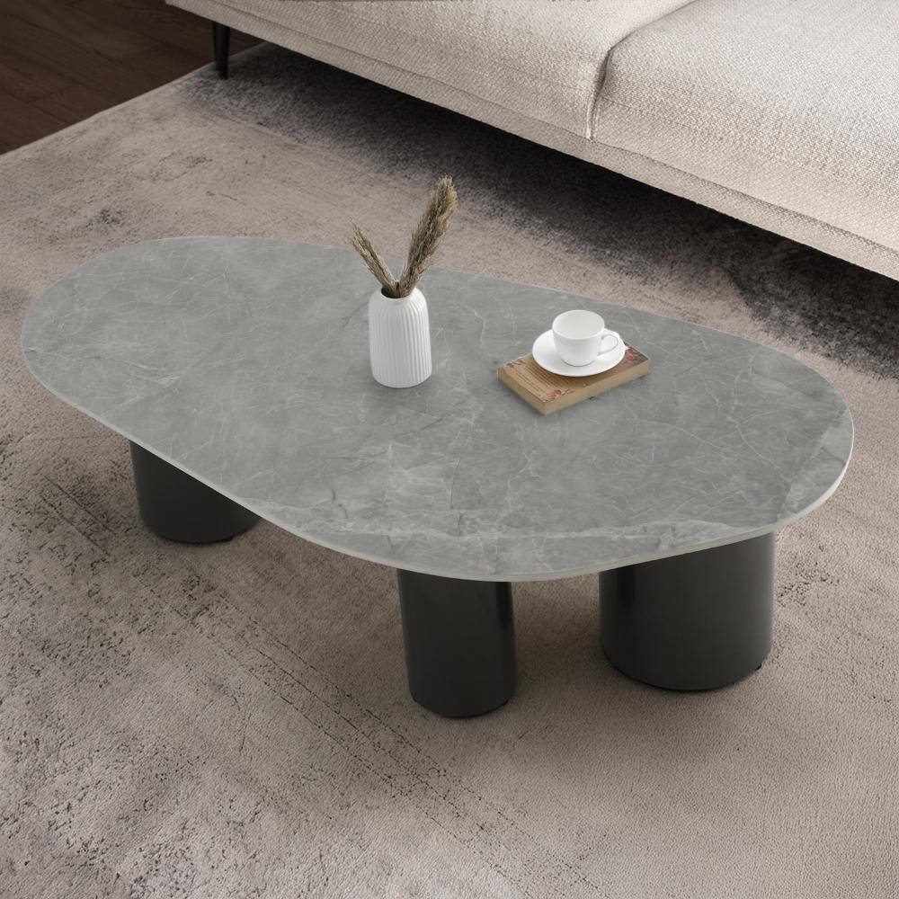 Sumatra Coffee Table I Marble Finish I Vitrified Tile Top I Omani Grey