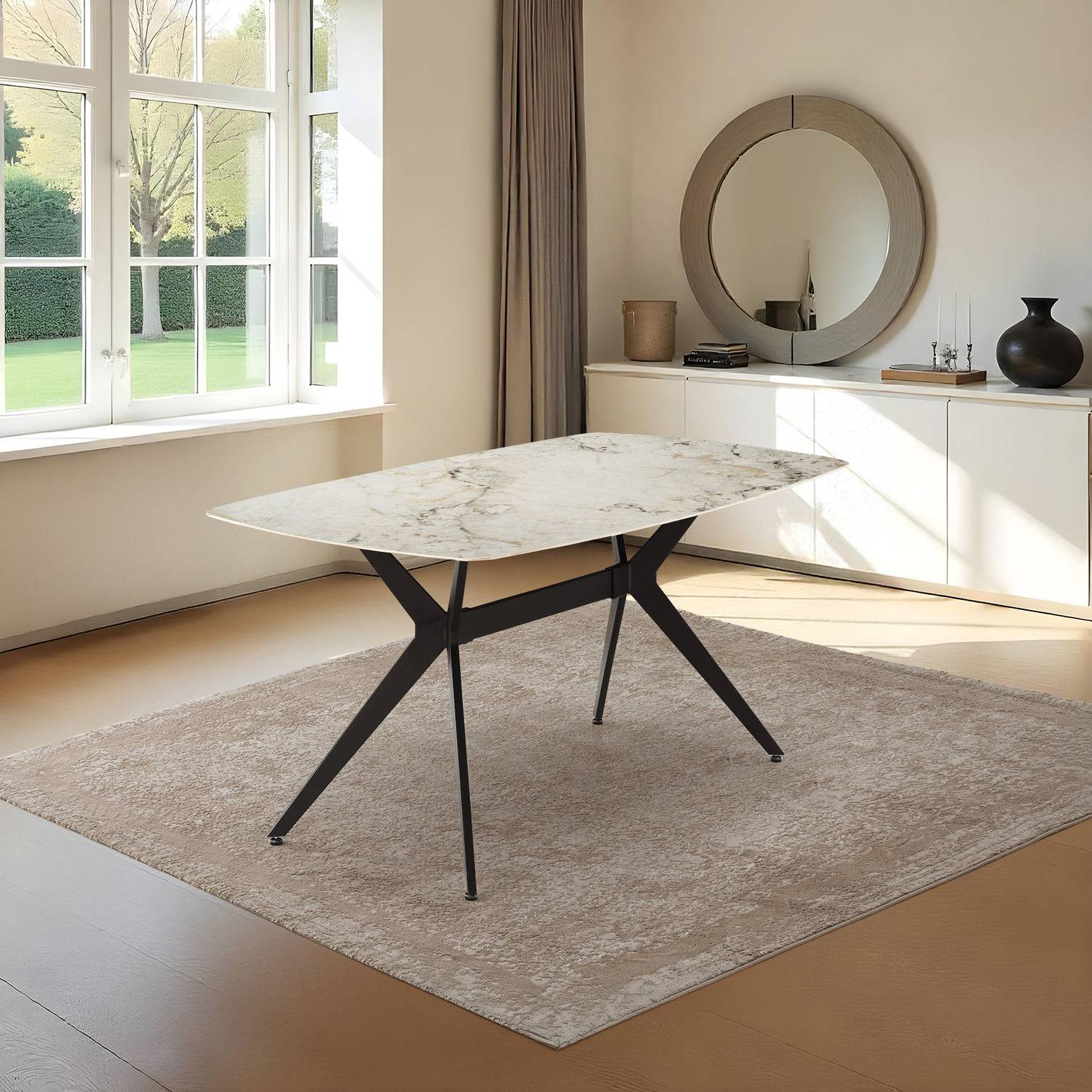 Baklava Dining Table - Vibranium Brown - 6 Seater I Marble Finish I Vitrified Tile Top I Vibranium Brown